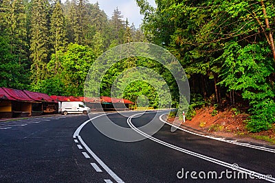 Twisted road to the Szklarska Poreba town in Karkonosze mountains, Poland Stock Photo