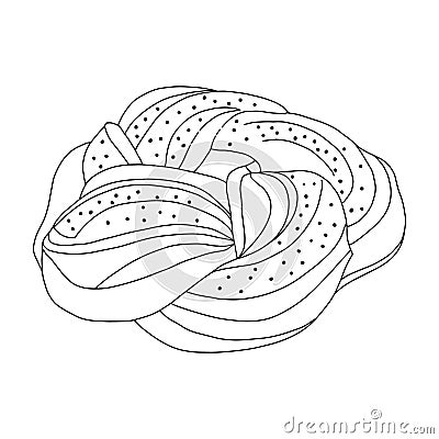 Twisted roll.Cakes in the style of Doodle.Outline drawing by hand.Black and white image.Monochrome.Bakery.Sweets.Sponge roll with Vector Illustration