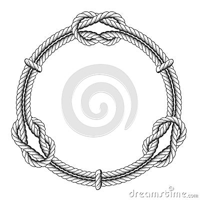 Twisted rope circle - round frame and knots Vector Illustration