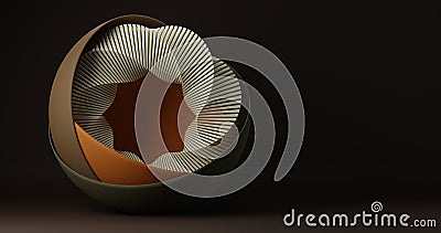 Twisted torus ring inside ceramic vessels. Abstract minimalist design in warm colors with copy space. 3D illustration Cartoon Illustration