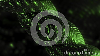 Twisting spiral with shiny squares. Motion. Moving twisted harness with colored sequins. Animation of shiny twisting Stock Photo
