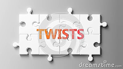 Twists complex like a puzzle - pictured as word Twists on a puzzle pieces to show that Twists can be difficult and needs Cartoon Illustration