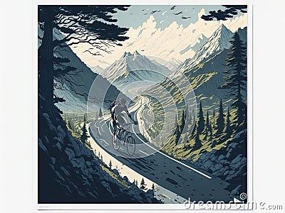 Twisty Mountain Pursuit: Embark on an Anime Cycling Odyssey! Stock Photo
