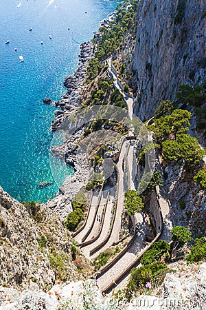 Twisty road on Capri island Stock Photo