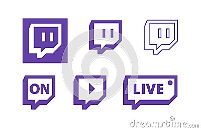 Twitch live gaming video broadcasting symbols, flat vector icon design. Vector Illustration