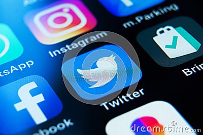 Twitter app on app store. IPhone with a social media app. Editorial Stock Photo