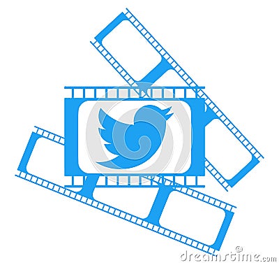 Twitter bird in cinema film, colors, isolated. Cartoon Illustration