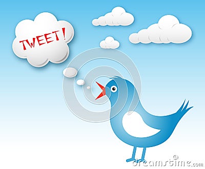 Twitter bird and text cloud with tweet Stock Photo