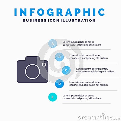 Twitter, Image, Picture, Camera Solid Icon Infographics 5 Steps Presentation Background Vector Illustration