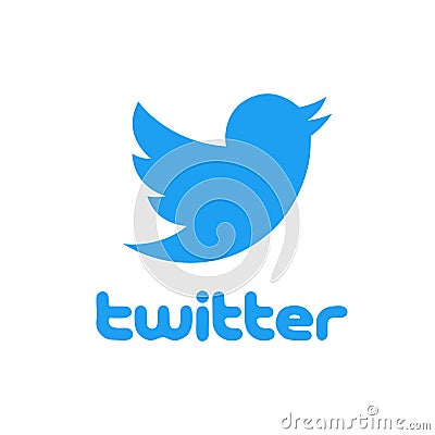 Twitter logo with bird isolated over white background. Social media and networking. Vector Illustration