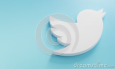 Twitter Logo Minimal Simple Design Template. Copy Space 3D Editorial Stock Photo