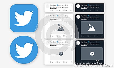 Twitter post template collection vector. Twitter tweet frame on a isolated background. Twitter user interface elements. Realistic Vector Illustration