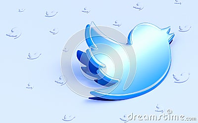 Twitter sign folding on white background 3d render concept Editorial Stock Photo