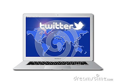 Twitter social network accessed on Macbook Pro Editorial Stock Photo