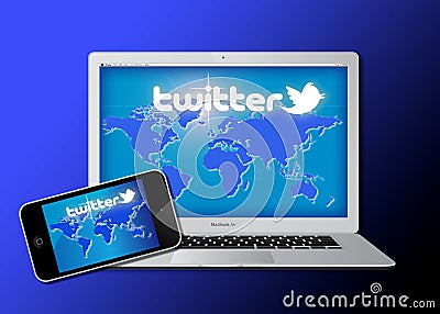 Twitter social network on mobile equipment Editorial Stock Photo