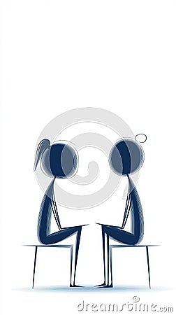 Two abstract figures sit facing each other, suggesting a conversation or connection, AI Stock Photo