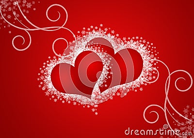 two abstract hearts in red background Stock Photo