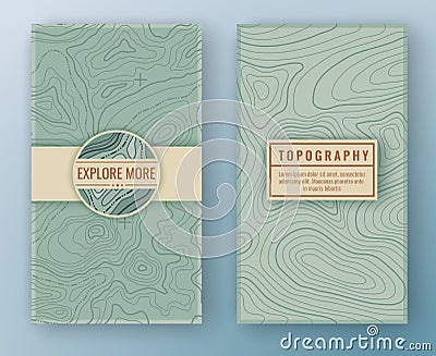 Two abstract retro vertical banners with map pattern and copy space frames. Topographic map travel background. Map Vector Illustration