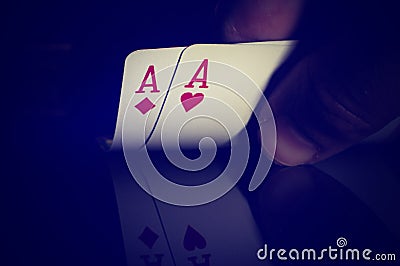 Two aces in the hand the poker player Stock Photo