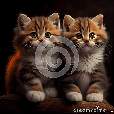 Two adorable kittens Cartoon Illustration