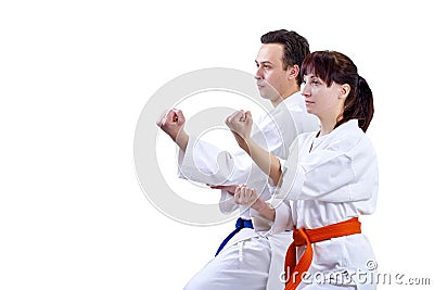 Two adult athlete standing in the rack karate Stock Photo