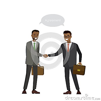 Two African american businessman shake hands Vector Illustration