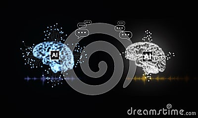 Two AIs talking to each other. Conversation between two virtual artificial intelligence brains. Interactive conversational ai Stock Photo