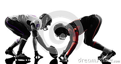 Two american football players on scrimmage silhouette Stock Photo