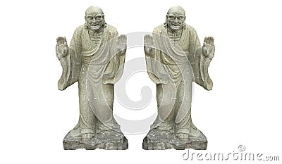 Two Ancient Chinese buddhist sculture isolated on white backgrounds. Stock Photo