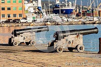 Old Naval Cannons - Port of La Spezia Italy Stock Photo