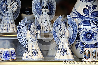 Two angels in Delft Blue Editorial Stock Photo