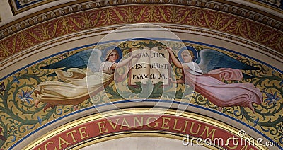 Two Angels Supporting the Book of the Gospels by Romain Cazes Stock Photo