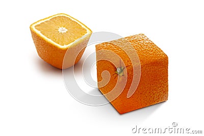 Two angled ripe oranges on a white background Stock Photo