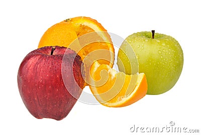 Two apples and orange Stock Photo