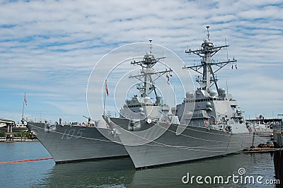 Two Arleigh Burke-class destroyers in Portland, OR Editorial Stock Photo