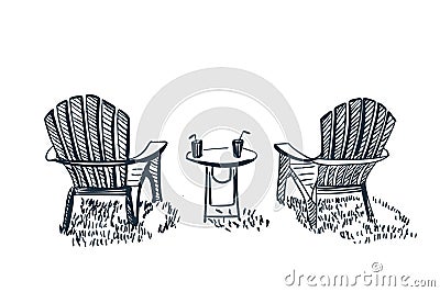 Two armcheirs relax concept vector sketch landscape line illustration Stock Photo