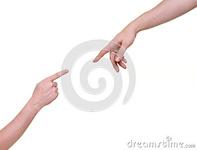 Two arms pointing Stock Photo