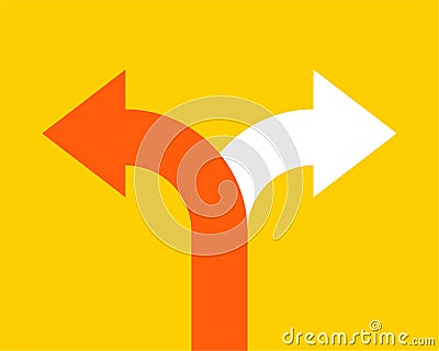 Two arrow double direction option way. Fork path two pathway multi traffic traffic icon. Vector Illustration