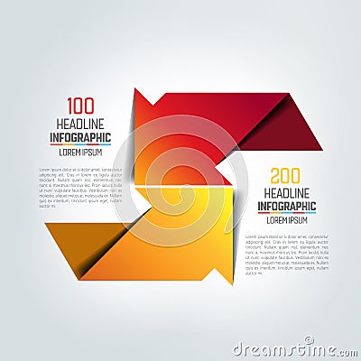 Two arrows in different direction infographic, chart, scheme, diagram. Vector Illustration