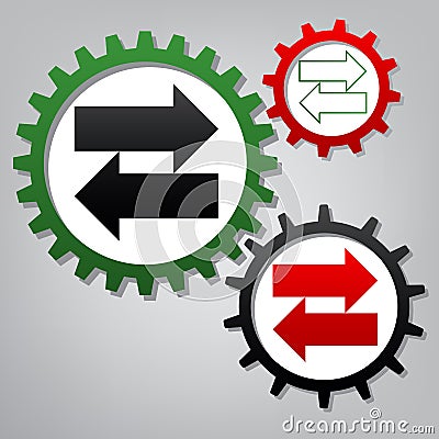 Two arrows left-right sign. Vector. Three connected gears with i Vector Illustration