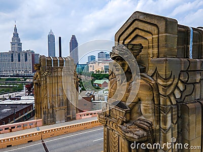 Cleveland's Guardian's of Transportation and Terminal Tower Editorial Stock Photo