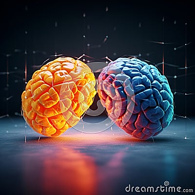 Two artificial brains connected in different color ways Stock Photo