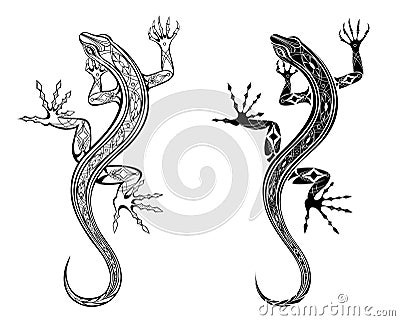 Two lizards on white background Tattoo Vector Illustration