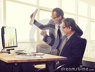 Two asian business man happiness emotion looking to high value g Stock Photo