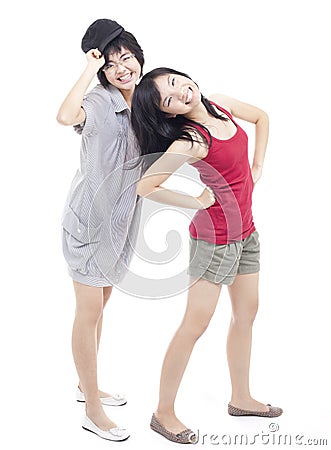 Two Asian Chinese teenager girls having fun Stock Photo