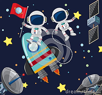 Two astronauts flying in the space Vector Illustration