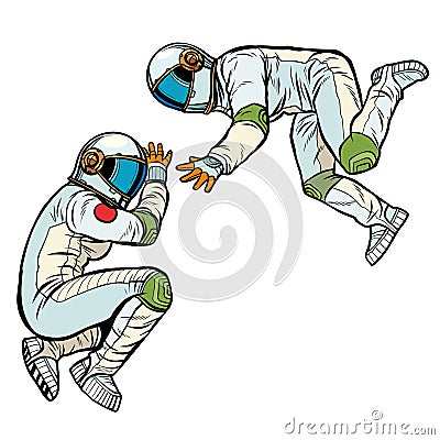 Two astronauts in zero gravity Vector Illustration