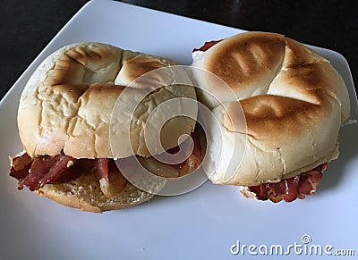 Bacon rolls on a plate landscape Stock Photo