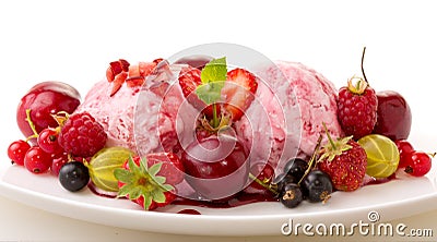 Two ball strawberry ice with fruits. Stock Photo