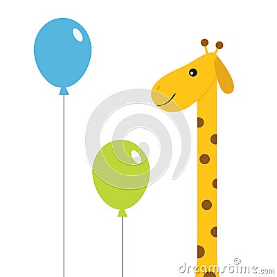 Two balloons. Giraffe with spot. Zoo animal. Cute cartoon character. Long neck. Wild savanna jungle african animals collection. Ed Vector Illustration